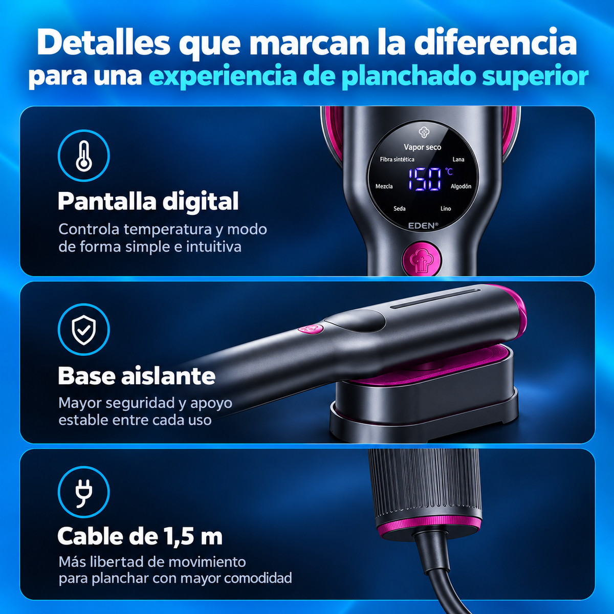 Plancha de vapor portátil EDEN®